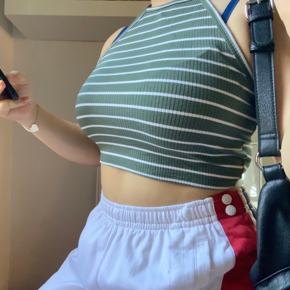 Green Striped Halter Top
